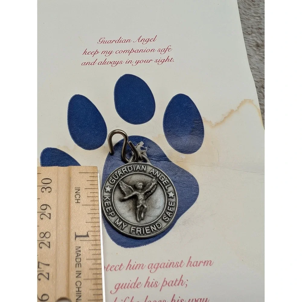 Roman Inc Pewter Guardian Angel Pet Medal Dog Tag Charm Vintage 1995 16195